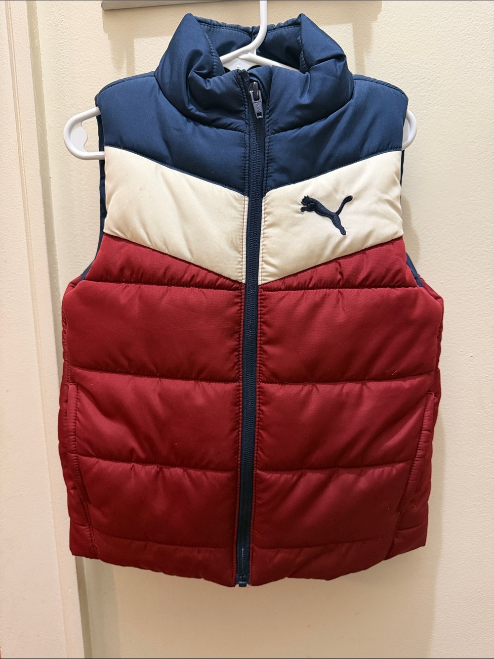 Puma Kids Navy, Cream & Red Colorblock Puffer Vest
